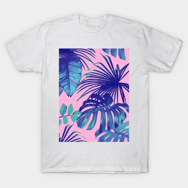 Pink Tropical Palm Leaf Print T-Shirt by NewburyBoutique